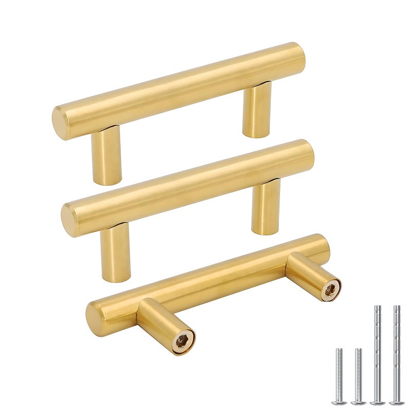goldenwarm 5pcs Brushed Brass Cabinet Cupboard Drawer Door Handle Pull Knob for Furniture Kitchen Hardware 212in Hole Center 4in Overall Length