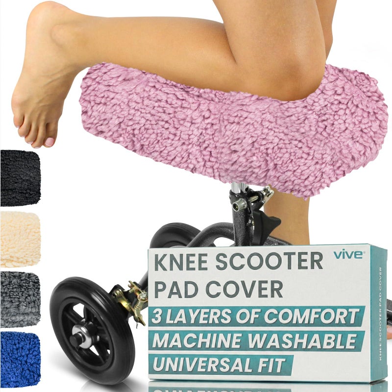 Vive Mobility Knee Scooter Pad Cover - Soft Plush Adult Sheepskin Memory Foam Cushion, Walker Accessory for Knee Roller, Padded Accessories Leg Cart Improves Comfort with Injury, Universal Fit (Pink) - Image 1