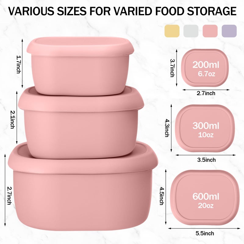 Blushtier 12 Pcs Silicone Food Storage Containers with Lids Reusable Silicone Snack Container 3 Size Lunch Box Bento with Lids Freezer Dishwasher Safe,6.7oz, 10oz, 20oz (Macaroon Color) - Image 2