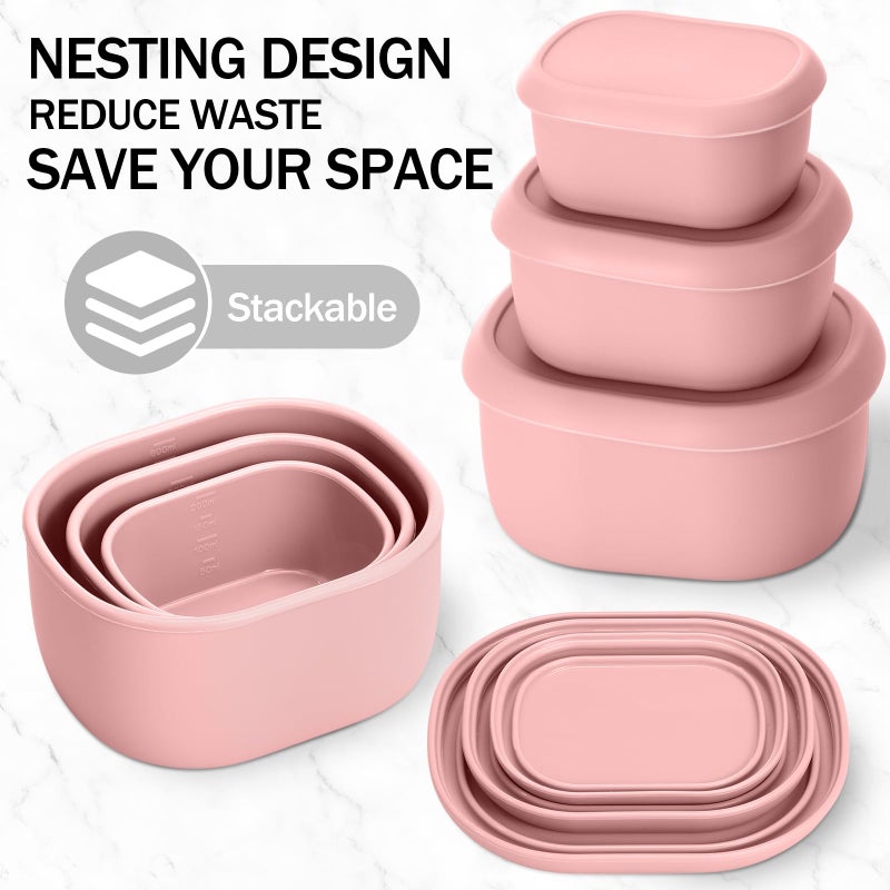 Blushtier 12 Pcs Silicone Food Storage Containers with Lids Reusable Silicone Snack Container 3 Size Lunch Box Bento with Lids Freezer Dishwasher Safe,6.7oz, 10oz, 20oz (Macaroon Color) - Image 3