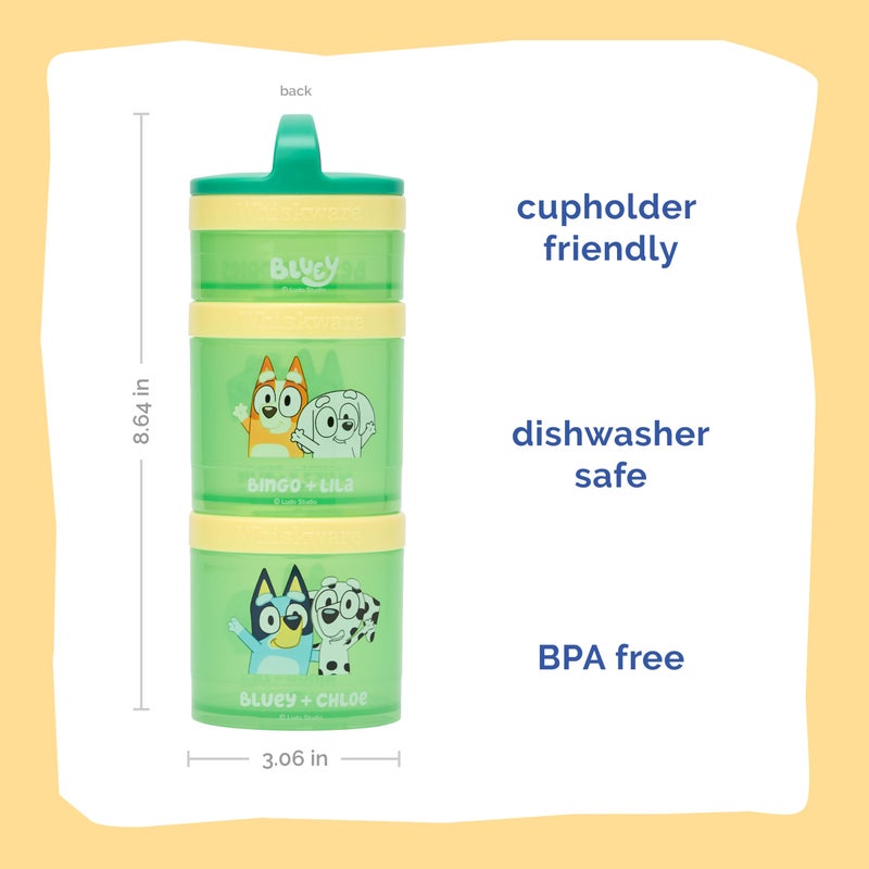 Whiskware Bluey Stackable Snack Containers for Babies, Toddlers, and Kids, 3 Stackable Snack Cups for School and Travel, Cupholder Friendly, Bluey, Chloe, Bingo, and Lila, Best Buddies! - Image 1