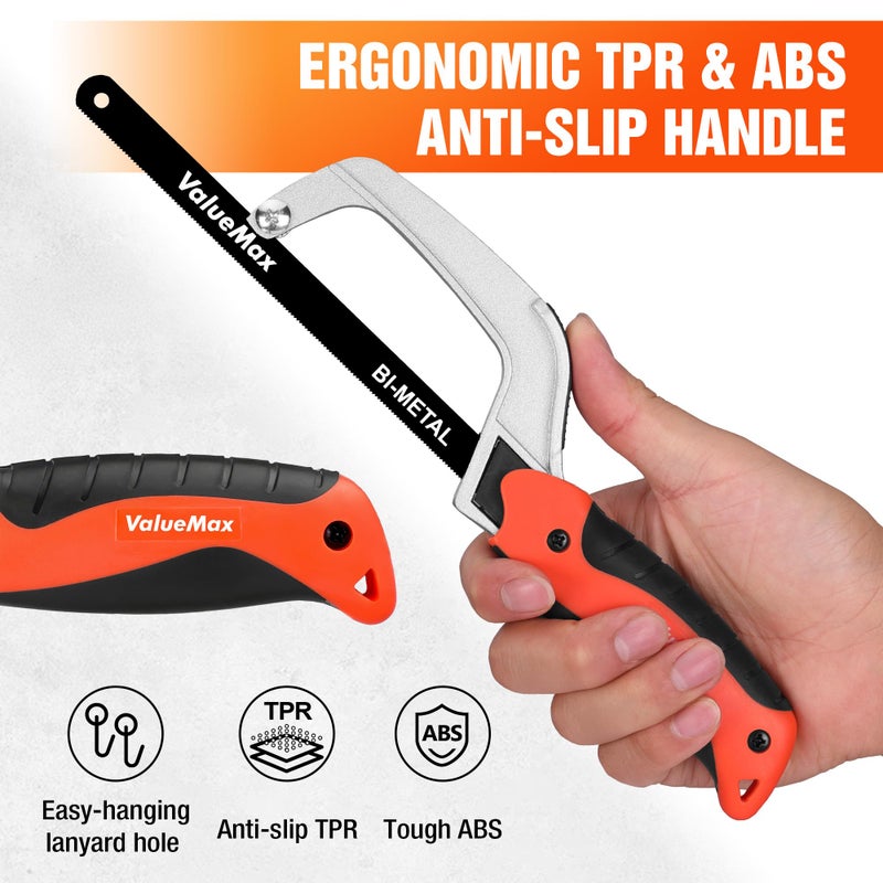 ValueMax Hacksaw, Mini Hack Saw with Extra 1 Piece Bi-Metal 10 Inch Blade, Aluminum Small Metal Saw for Wood, PVC, Iron, Copper, Compact Metal Cutter Tool for Tight Spaces & Small Objects - Image 4