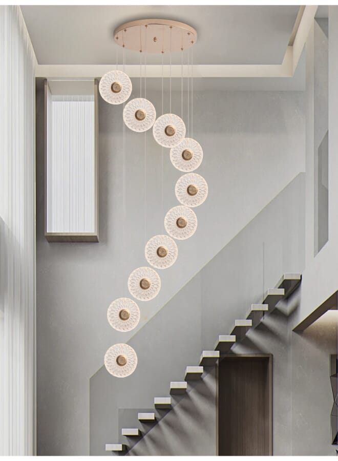 بيست باور ثريا معلق 10 لمبات ليد حديثة 6637-10 مع 3 مستويات إضاءة، طول قابل للتعديل 250 سم، و 24 واط – مثالية للممرات، السلالم، والمدخل - Image 1