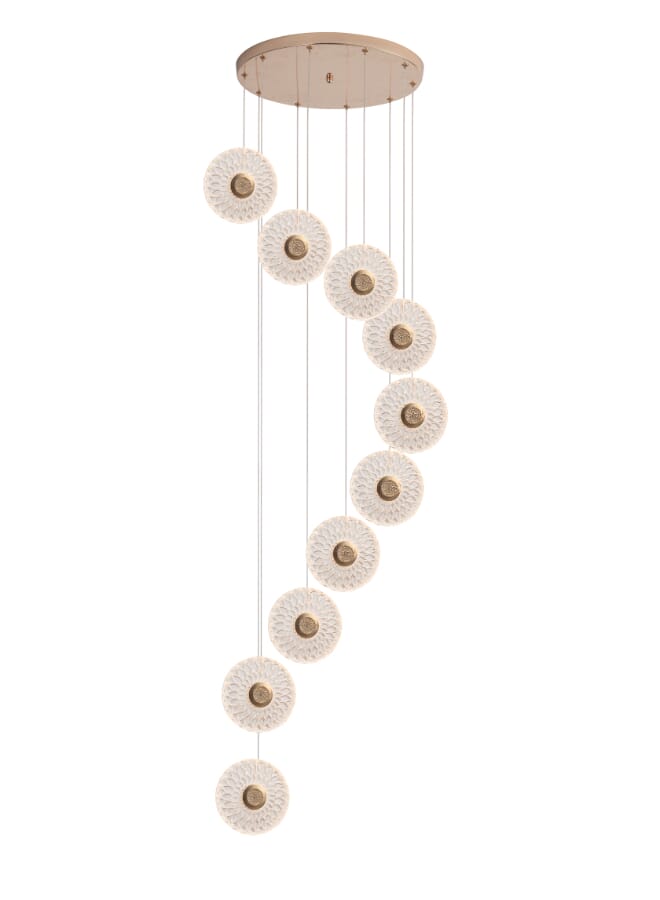 بيست باور ثريا معلق 10 لمبات ليد حديثة 6637-10 مع 3 مستويات إضاءة، طول قابل للتعديل 250 سم، و 24 واط – مثالية للممرات، السلالم، والمدخل - Image 2