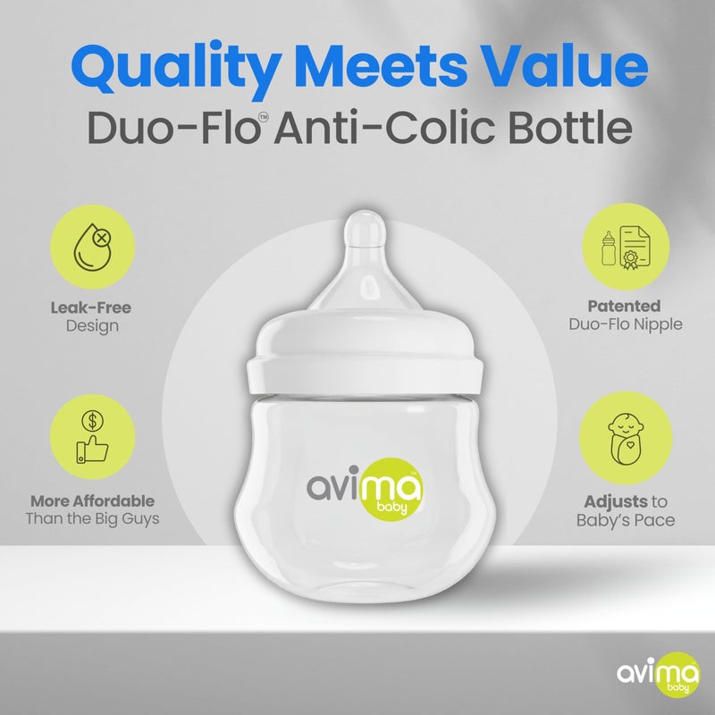 Avima Baby 4 oz Anti Colic Baby Bottles for Breastfed Babies - Slow Flow Nipples, Wide Neck Bottle, BPA Free - Newborn 0-3 Months, Stage 1 (Set of 3) - Image 5