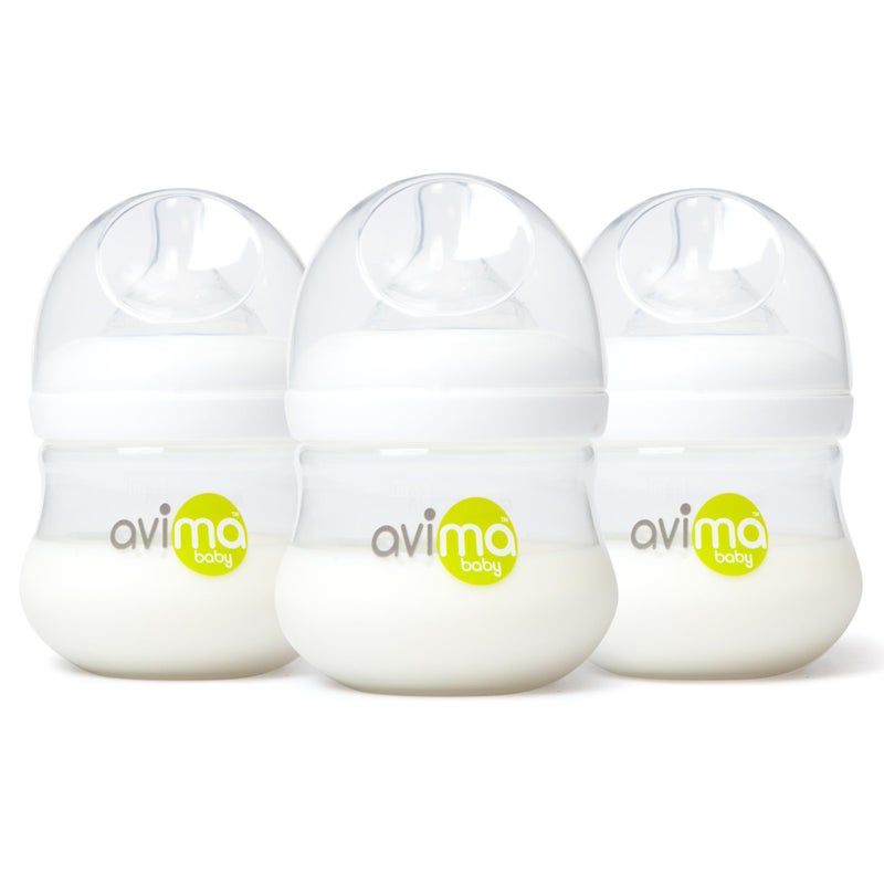 Avima Baby 4 oz Anti Colic Baby Bottles for Breastfed Babies - Slow Flow Nipples, Wide Neck Bottle, BPA Free - Newborn 0-3 Months, Stage 1 (Set of 3) - Image 1