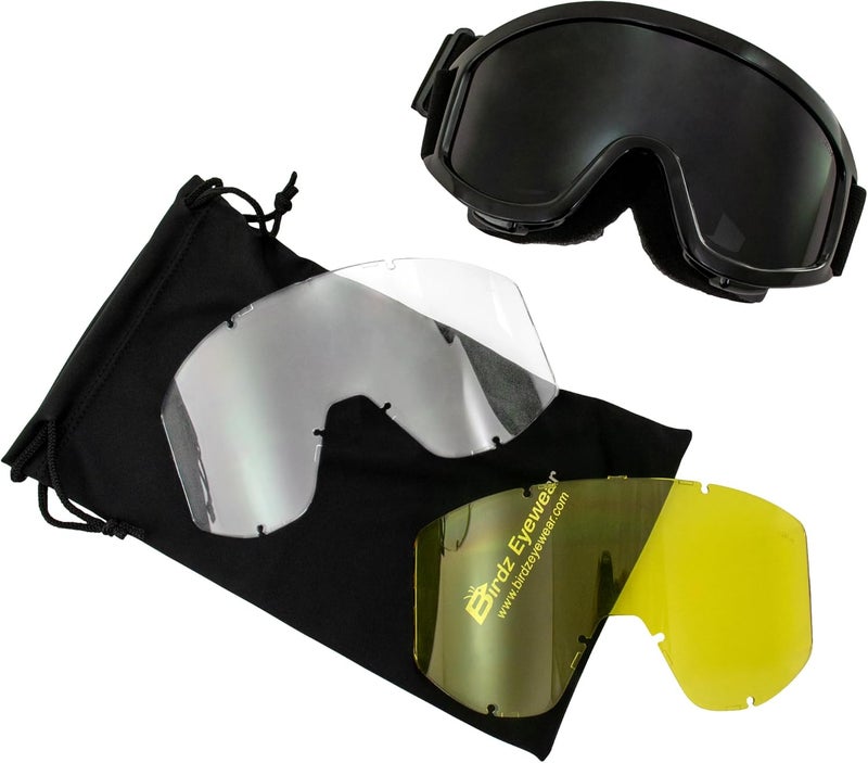 Birdz Vulture OTG Fit-Over Motorcycle Goggles Kit with Black Frame and Interchangeable Lenses - Image 1