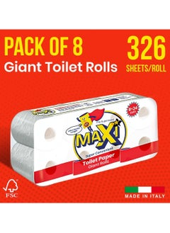 Maxi Supercarta Toilet Roll 2 Ply Giant Rolls - 8 Rolls - 326 High Absorbent Sheets per Roll  - Image 4