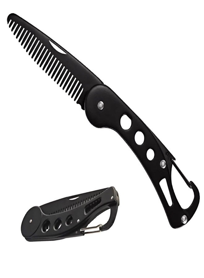 KINTEGOOD Stainless Steel Folding Beard Comb, Portable Mustache Comb, Beard Grooming Kit - Black - Image 1