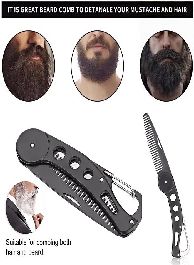 KINTEGOOD Stainless Steel Folding Beard Comb, Portable Mustache Comb, Beard Grooming Kit - Black - Image 3