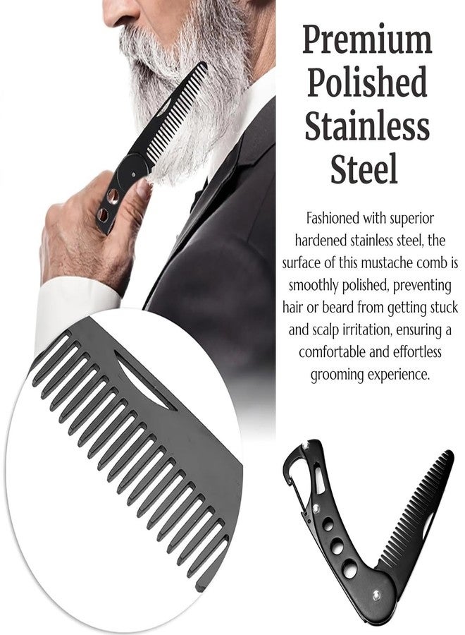 KINTEGOOD Stainless Steel Folding Beard Comb, Portable Mustache Comb, Beard Grooming Kit - Black - Image 2