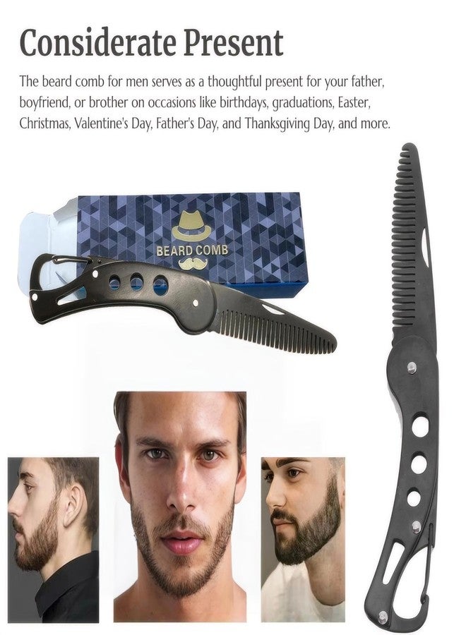 KINTEGOOD Stainless Steel Folding Beard Comb, Portable Mustache Comb, Beard Grooming Kit - Black - Image 4