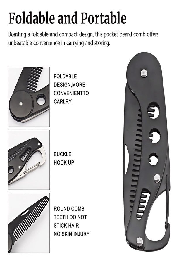 KINTEGOOD Stainless Steel Folding Beard Comb, Portable Mustache Comb, Beard Grooming Kit - Black - Image 5