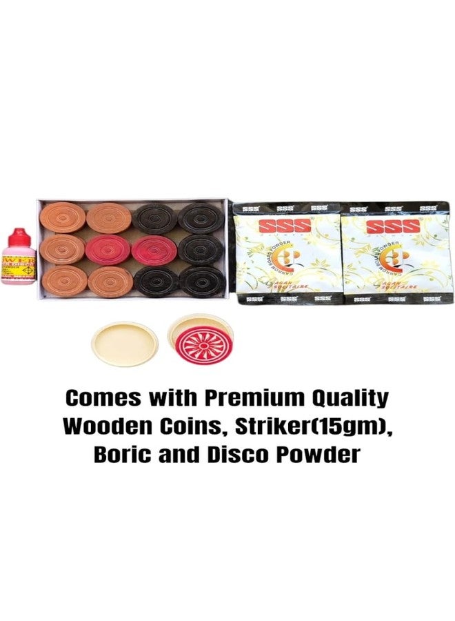 MS 10 Mahir Sports Board for Adults, Full Size, Smooth Surface, Gloss Finish Board, 3 inch Border with Wooden Coins Striker and Magic boric Powder, Professional Carrom Board (Round Pocket 36 inch) - Image 3