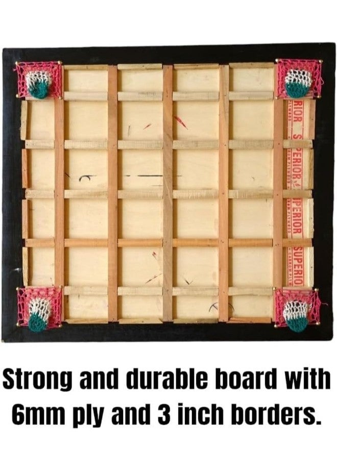 MS 10 Mahir Sports Board for Adults, Full Size, Smooth Surface, Gloss Finish Board, 3 inch Border with Wooden Coins Striker and Magic boric Powder, Professional Carrom Board (Round Pocket 36 inch) - Image 2
