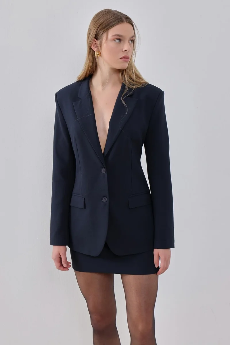 Pieces Of Melon Navy Blue Padded Lined Jacket