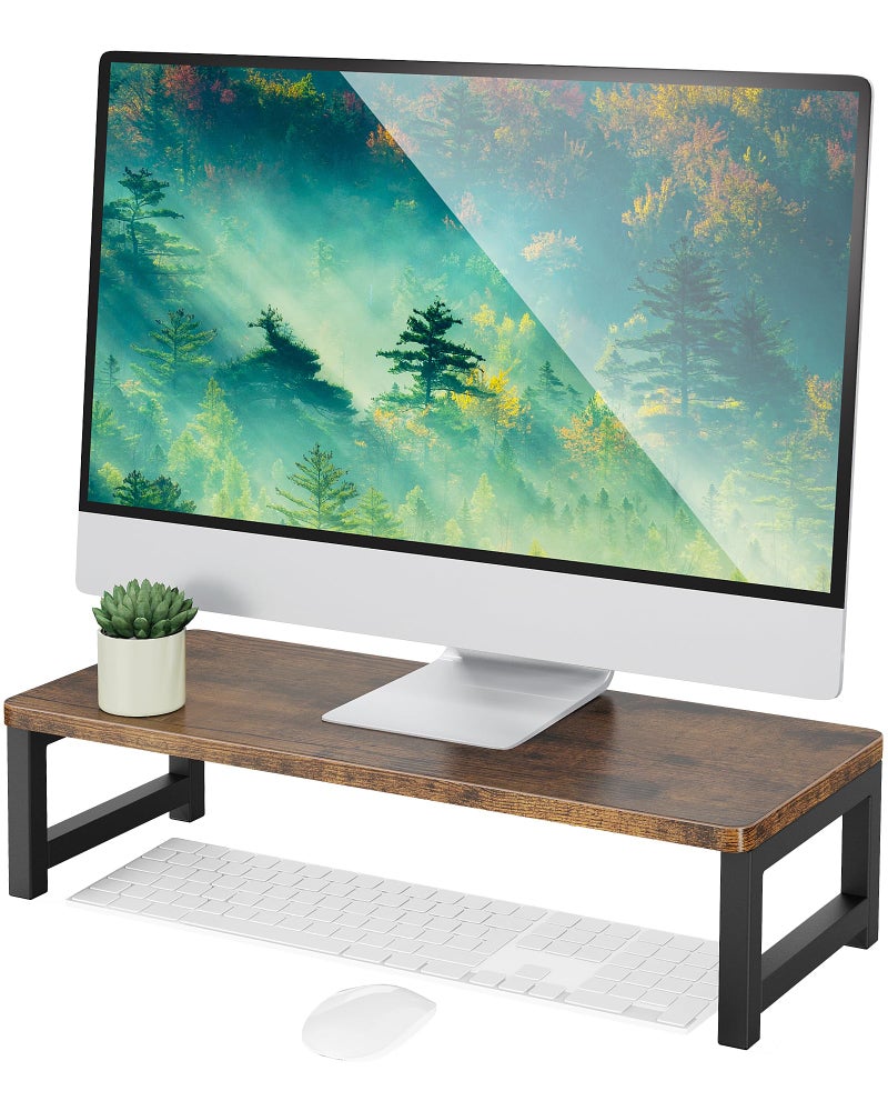 OROPY Wooden Computer Monitor Stand with Metal Frame, Monitor Riser for Laptop PC, Desktop Storage Organizer for Home or Office - Image 1