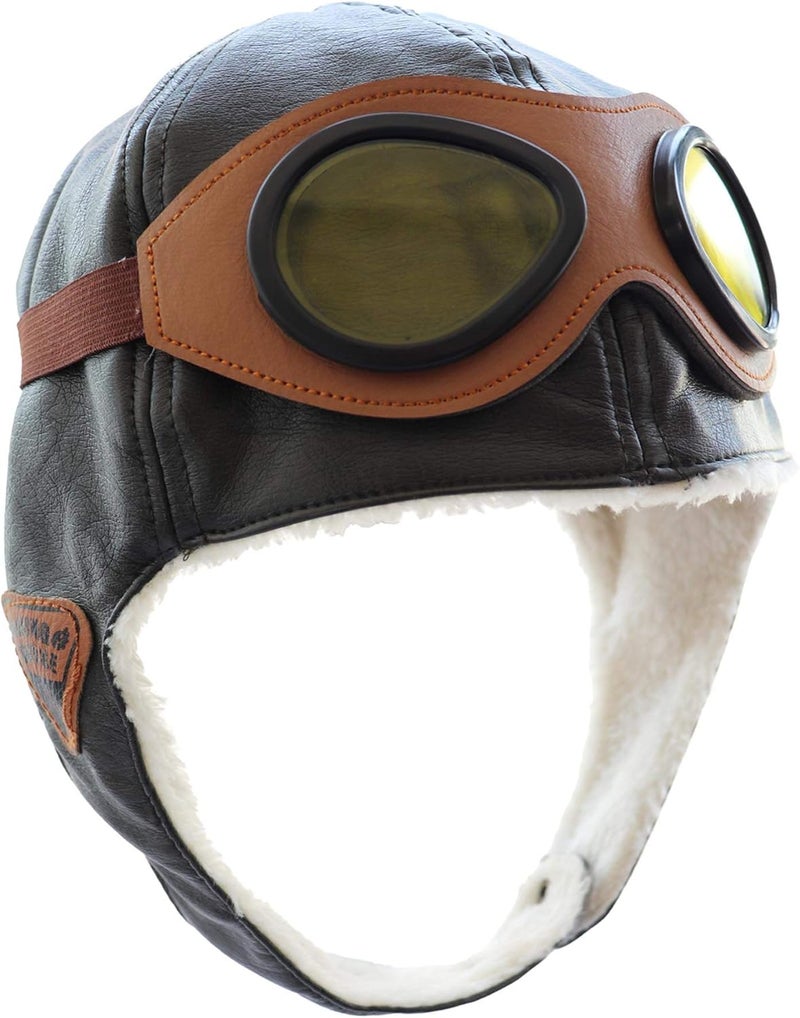Happywill Pilot Aviator Fleece Warm Hat Cap with Earmuffs for Kids Toddlers Celadon Brown - Image 1