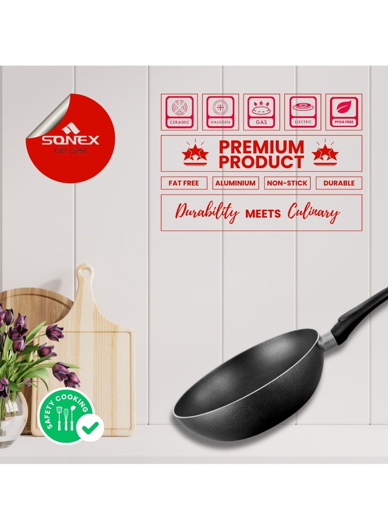 Sonex Non Stick Royal Wok, Dia 24 cm, 2.5 Liter Capacity,Depth 8 cm, High Quality Teflon Coating PFOA Free With Heat Resistant Ergonomic Handle, Authentic Asian Cooking Experience, Durable Design - Image 4