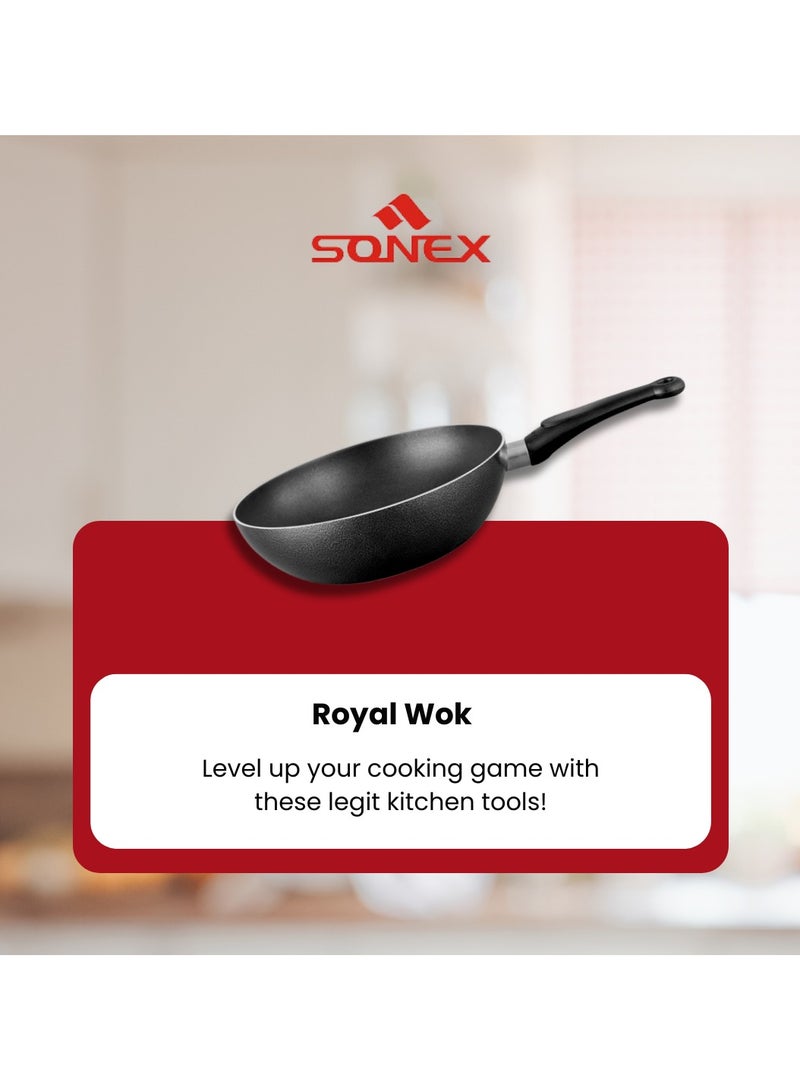 Sonex Non Stick Royal Wok, Dia 24 cm, 2.5 Liter Capacity,Depth 8 cm, High Quality Teflon Coating PFOA Free With Heat Resistant Ergonomic Handle, Authentic Asian Cooking Experience, Durable Design - Image 2