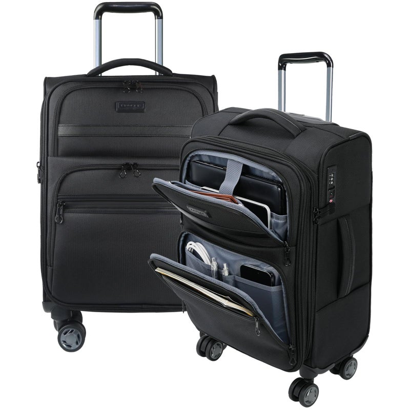 KROSER Softside Expandable Carry On Luggage with Front Business Pockets20 Inch Suitcases with Spinner Wheels Builtin TSA Lock Durable Suitcase Rolling Luggage with USB Port Black - Image 2