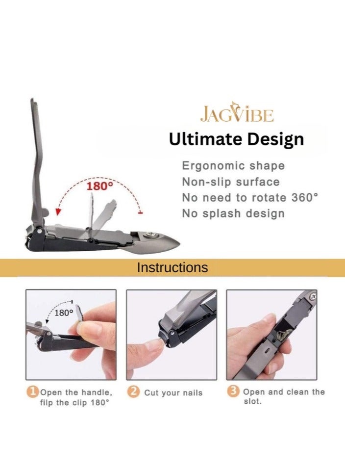 JAGViBE Nail Clipper & Nano Glass File Set with Premium Storage Box – Matte Gray, Self-Collecting Tray, Stainless Steel