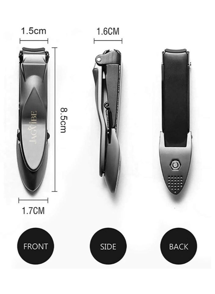 JAGViBE Nail Clipper & Nano Glass File Set with Premium Storage Box – Matte Gray, Self-Collecting Tray, Stainless Steel