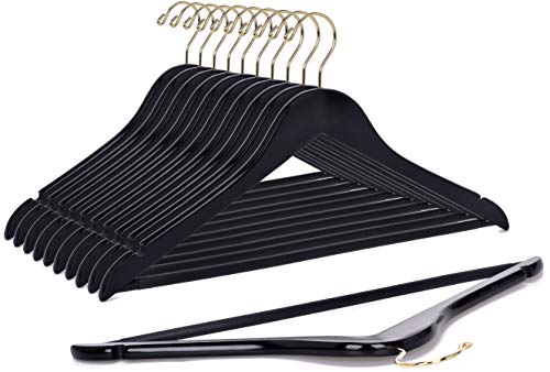 Quality Hangers Quality Black Wooden Hanging Set - Curved Hangers with Stylish Chrome Hooks (Heavy-Duty, 10-Pack) - Image 1