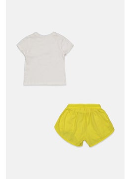 byblos Kids Girl 2,Piece Embroidered Top And Plain Short Set , Yellow and White Combo  - Image 2