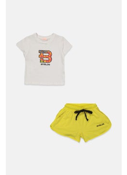 byblos Kids Girl 2,Piece Embroidered Top And Plain Short Set , Yellow and White Combo  - Image 1