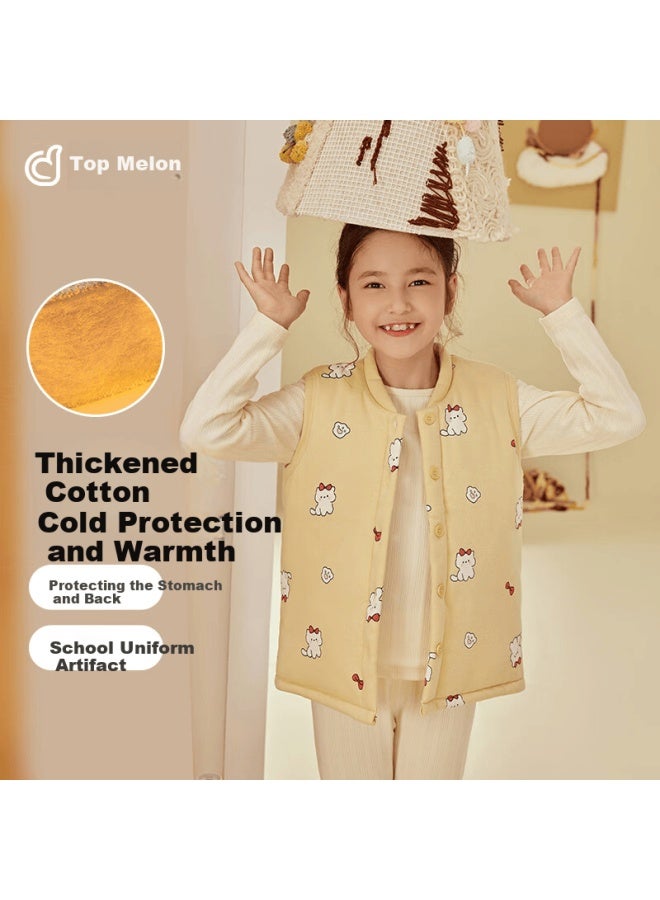 Dingguagua Children's Vest, Winter Three-layer Padded, Thickened Student School Uniform Accessory, Inner Wear For Girls' Tank Top, Yellow, Size 140