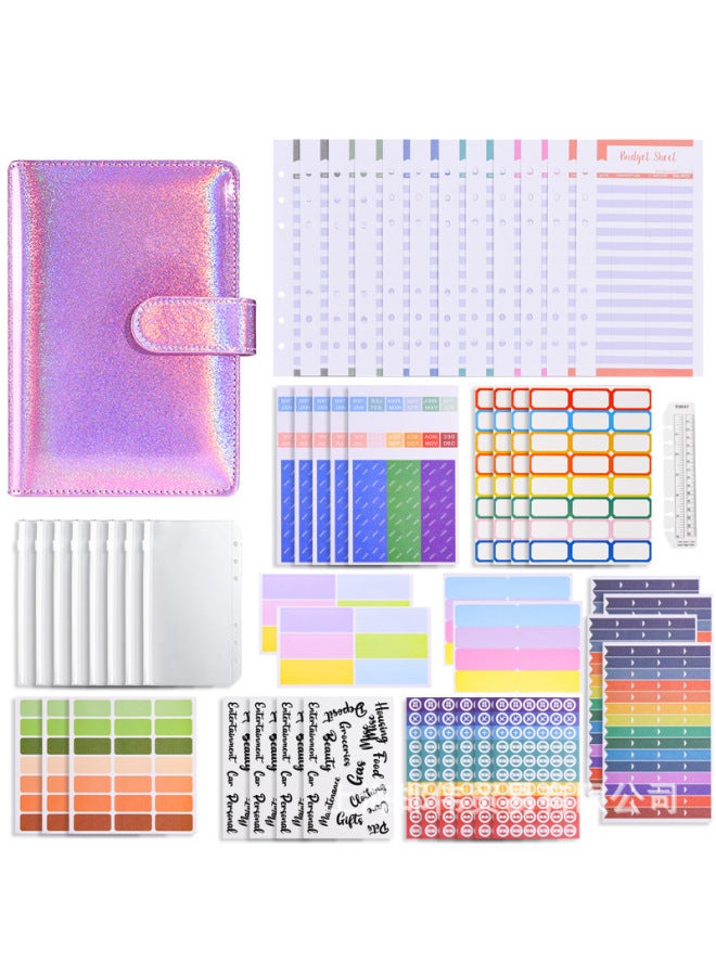 QICAI A6 Colorful Matte Laser Macaron Set Pu Notebook Cash Budget Financial Loose-leaf Book - Image 1