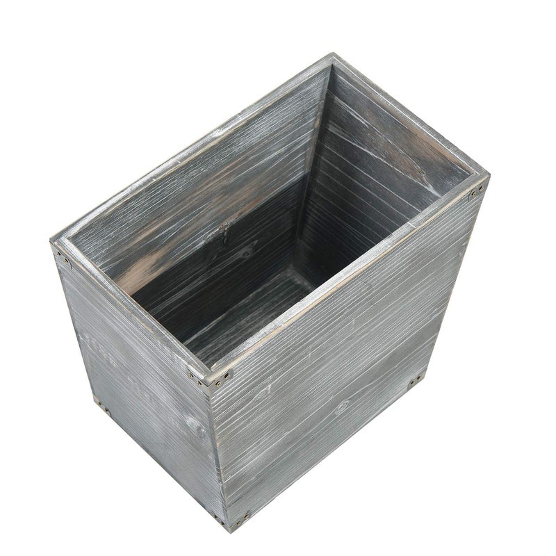 VERGOODR Grey Farmhouse Style Torched Wood Trash Can Waste Bin with Decorative Metal Brackets Trash Can for Bedroom,Living Room, Bathroom & Office (Gray) - Image 3