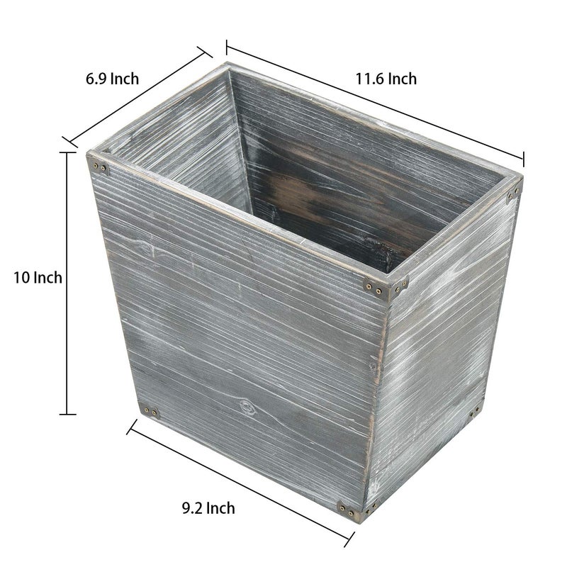 VERGOODR Grey Farmhouse Style Torched Wood Trash Can Waste Bin with Decorative Metal Brackets Trash Can for Bedroom,Living Room, Bathroom & Office (Gray) - Image 2