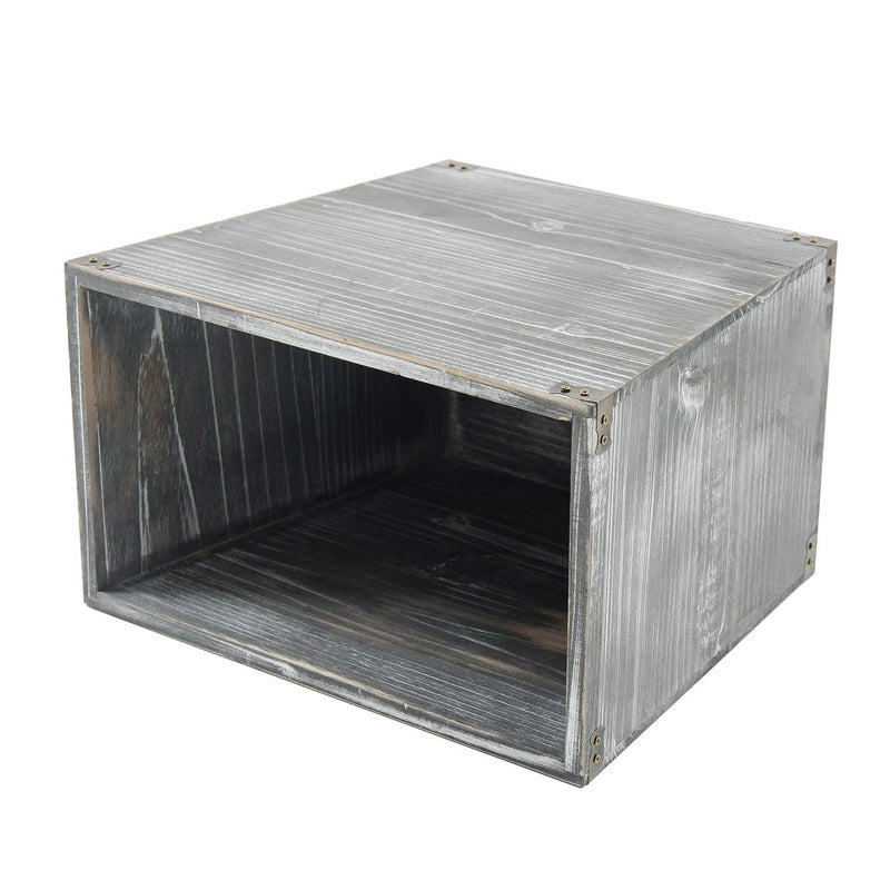VERGOODR Grey Farmhouse Style Torched Wood Trash Can Waste Bin with Decorative Metal Brackets Trash Can for Bedroom,Living Room, Bathroom & Office (Gray) - Image 4