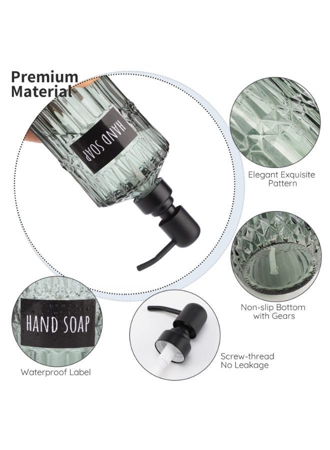 Shampoo Dispenser, 2pcs Empty Refillable Pump Bottle with Labels, 450ml Plastic Press Lotion Dispenser Bathroom Shower Containers for Conditioner Hand Wash Gel Dish Soap - Image 2