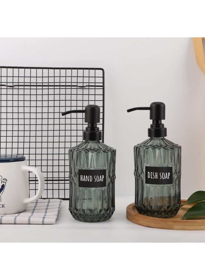 Shampoo Dispenser, 2pcs Empty Refillable Pump Bottle with Labels, 450ml Plastic Press Lotion Dispenser Bathroom Shower Containers for Conditioner Hand Wash Gel Dish Soap - Image 5