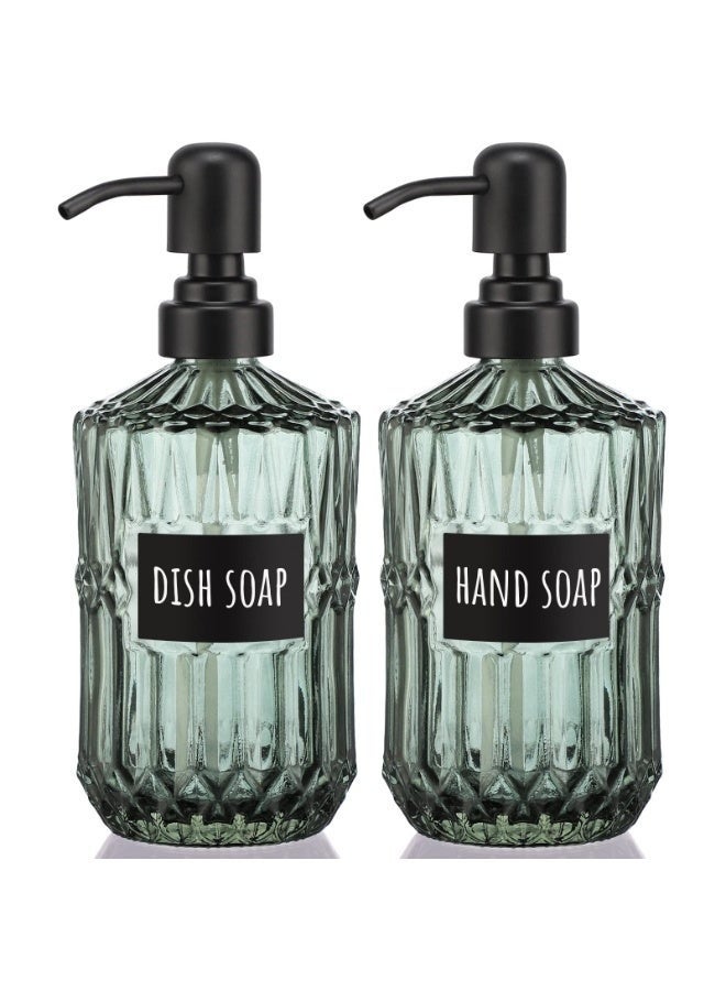 Shampoo Dispenser, 2pcs Empty Refillable Pump Bottle with Labels, 450ml Plastic Press Lotion Dispenser Bathroom Shower Containers for Conditioner Hand Wash Gel Dish Soap - Image 1