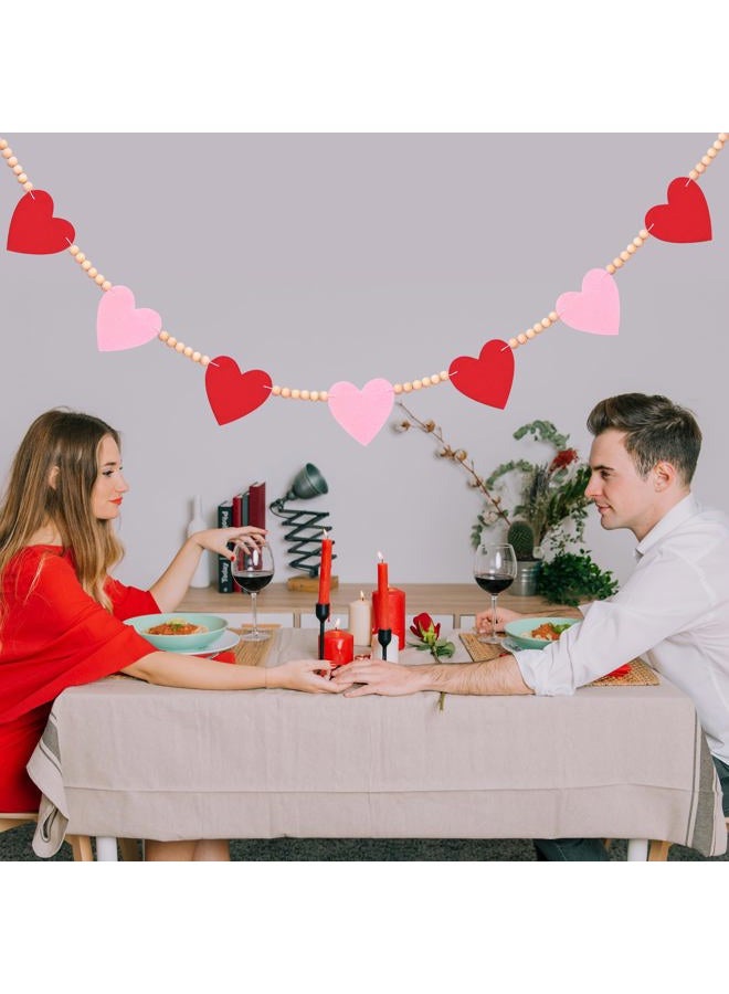 FUULOXE Valentine's Day Felt Heart Garland with Wood Beads, Red Pink Banner for Fireplace Mantel, Wall Decor, Wedding and Party Supplies - Image 5
