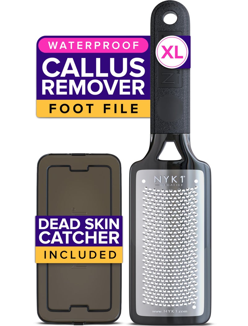 NYK1 RUSTPROOF Foot File Callus Remover for Feet with Skin Catcher (XL Size) NYK1 MEGAFILE Foot Callus Remover for Wet & Dry Use - High-Performance Feet Scrubber with Textured Grip for Non-Slip Control - Image 1