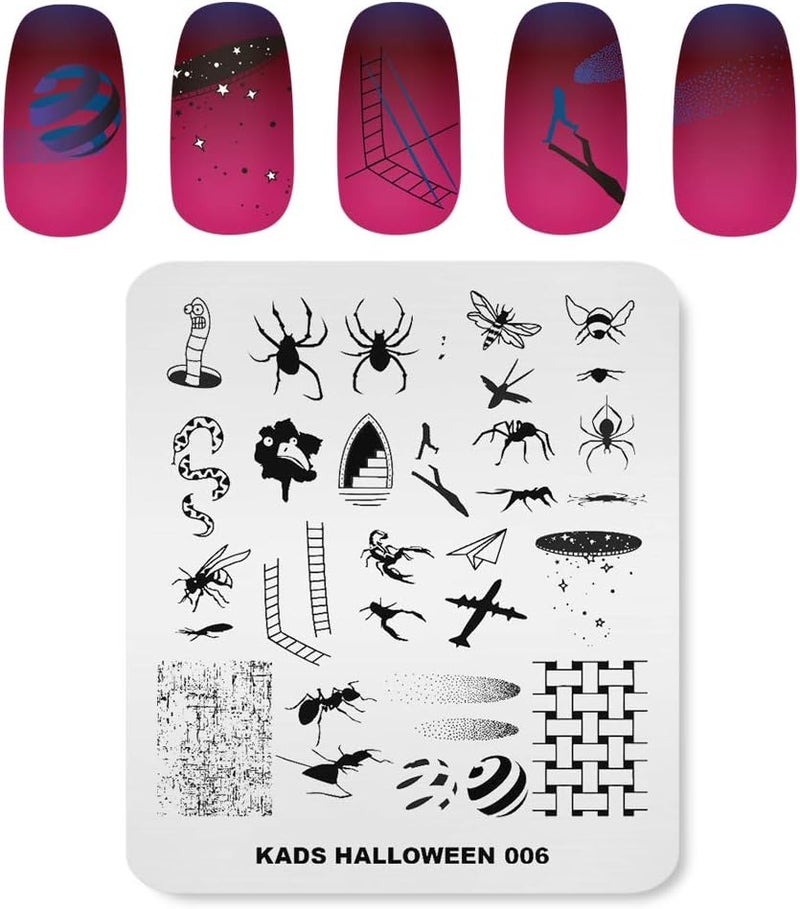 KADS 3Pcs Nail Stamping Plates Set Nails Art Stamp Templates Halloween Horror Themed Skull Bat Witch Spider(Halloween 2) - Image 5