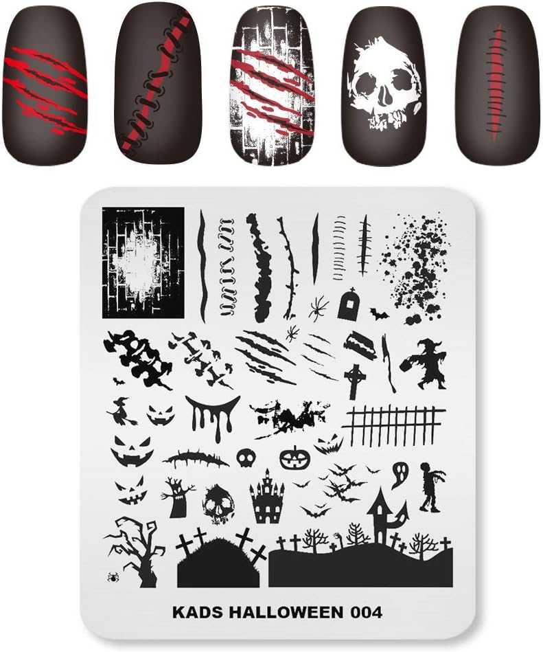 KADS 3Pcs Nail Stamping Plates Set Nails Art Stamp Templates Halloween Horror Themed Skull Bat Witch Spider(Halloween 2) - Image 2