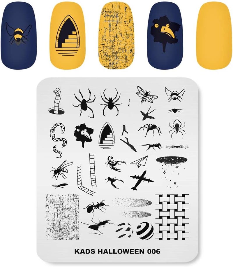 KADS 3Pcs Nail Stamping Plates Set Nails Art Stamp Templates Halloween Horror Themed Skull Bat Witch Spider(Halloween 2) - Image 4