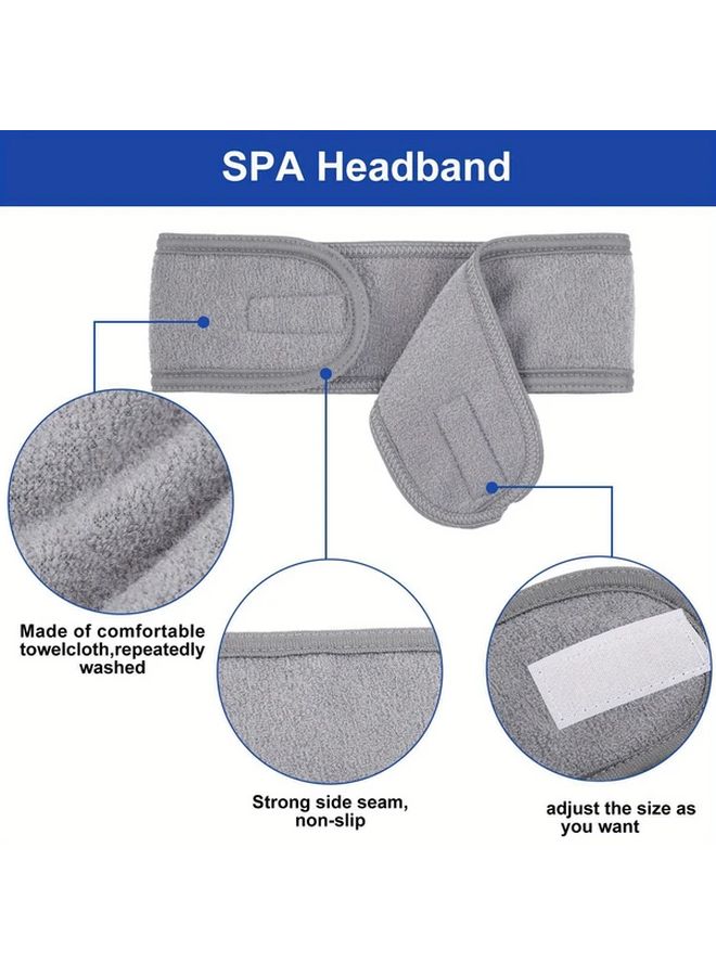 Grey Adjustable Headband 2pcs Non Slip Hair Tie For Women Gym Yoga Skincare - Image 3
