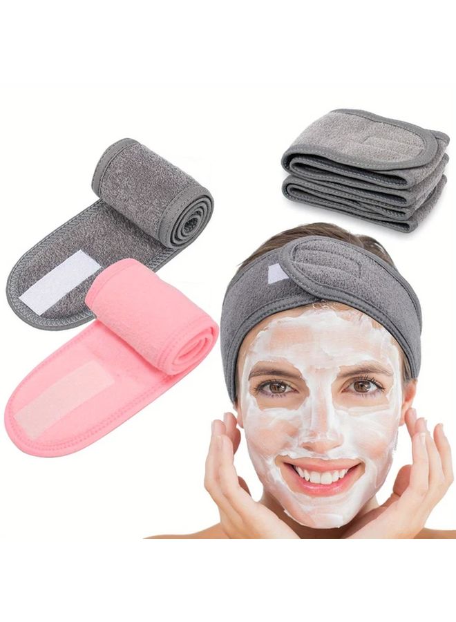 Grey Adjustable Headband 2pcs Non Slip Hair Tie For Women Gym Yoga Skincare - Image 2