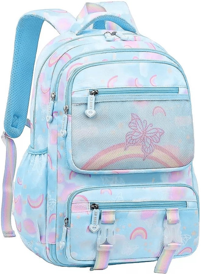MCWTH School Backpack for Girls, Lightweight Waterproof Cute Bunny School Bookbag for Teen Kids Students Elementary (Rabbit Blue) - Image 1