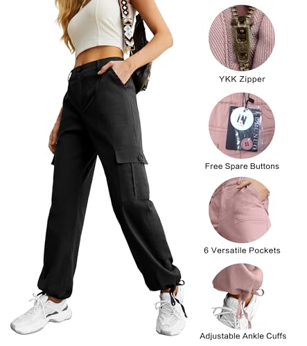 Lepunuo Women Cargo Pants High Waist Casual Pants Baggy Stretch Travel Y2K Streetwear with 6 Pockets Black - Image 2