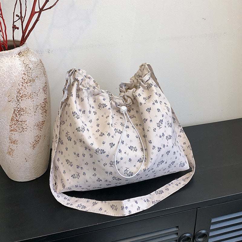 Small Fresh Style Large Capacity Floral Canvas Shoulder Crossbody Bag 2024 Simple Artistic Leisure Tote Bag - Image 3