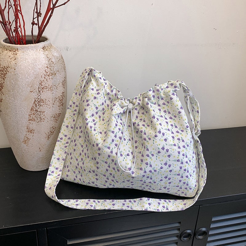 Small Fresh Style Large Capacity Floral Canvas Shoulder Crossbody Bag 2024 Simple Artistic Leisure Tote Bag - Image 4