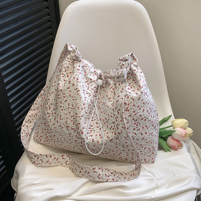Small Fresh Style Large Capacity Floral Canvas Shoulder Crossbody Bag 2024 Simple Artistic Leisure Tote Bag - Image 5